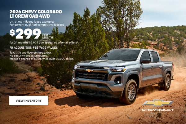 2026 Chevy Colorado LT Crew Cab 4WD. Ultra-low mileage lease example for qualified competitive le...